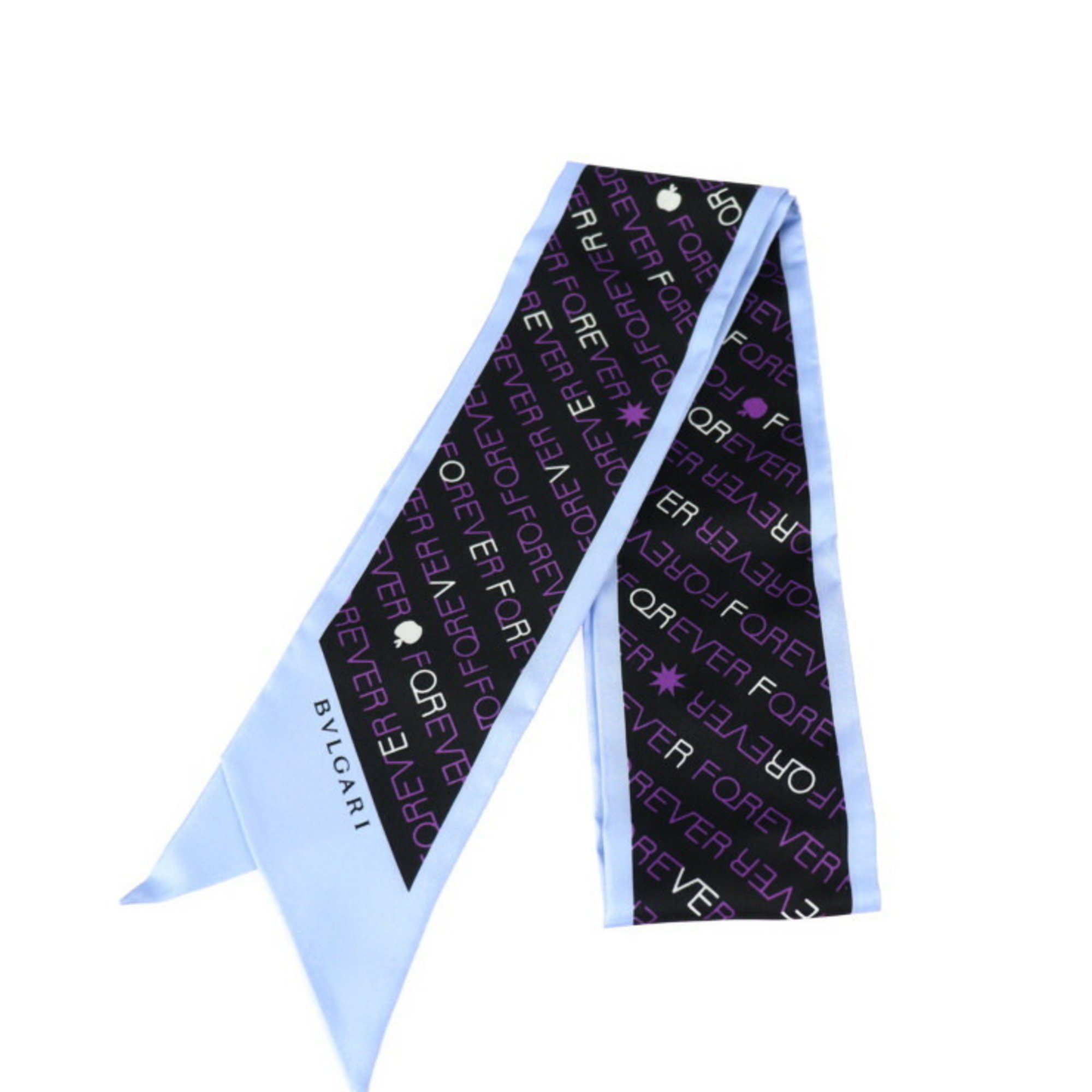 BVLGARI Bvlgari scarf 100% silk black light blue purple ribbon apple heart snake arrow FOREVER pattern