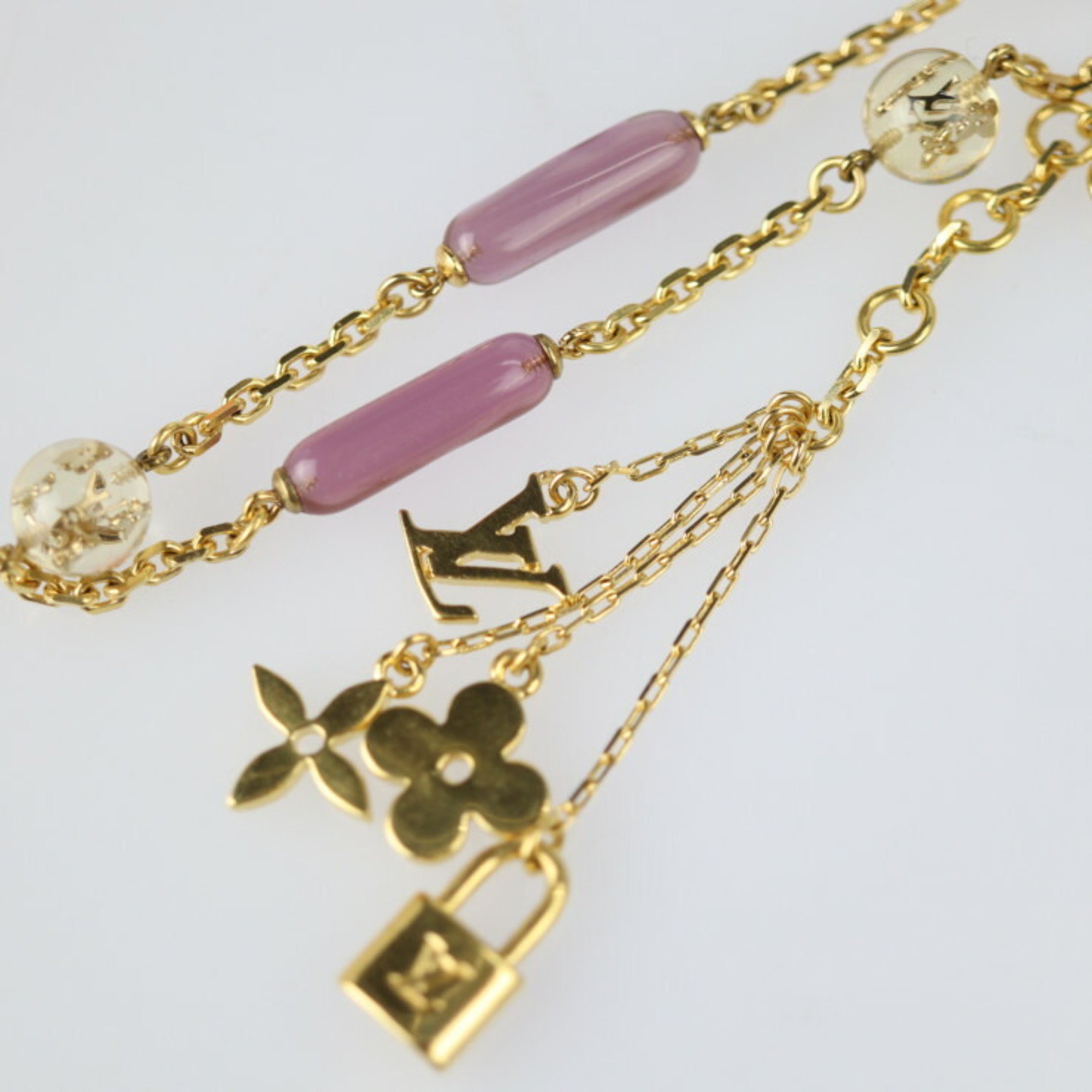 LOUIS VUITTON Louis Vuitton Sotoile Veil Unclosure Necklace M65544 Metal Gold Purple Padlock Monogram Flower