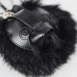 Christian Dior Dior key holder leather rabbit fur black ring charm dog