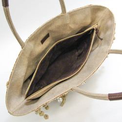 Bottega Veneta Women's Leather,Cotton/hemp Handbag Cream,Dark Brown