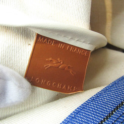 Longchamp Roseau Essential Rayé Large 10158HAC 487 Women's Leather,Canvas Tote Bag Blue,Brown,White