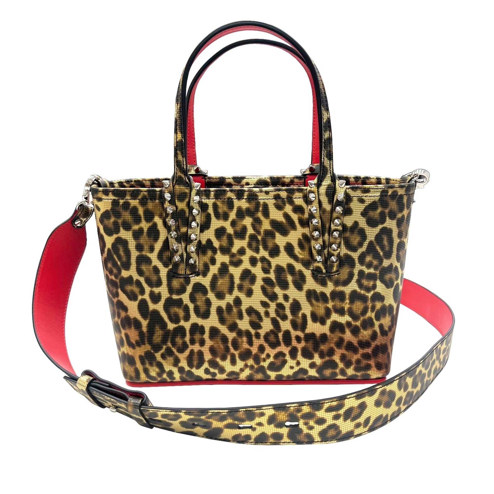 Christian Louboutin Kabata Mini Tote Bag Handbag 2WAY Shoulder Leopard PVC 1215019 Brown Men's Women's