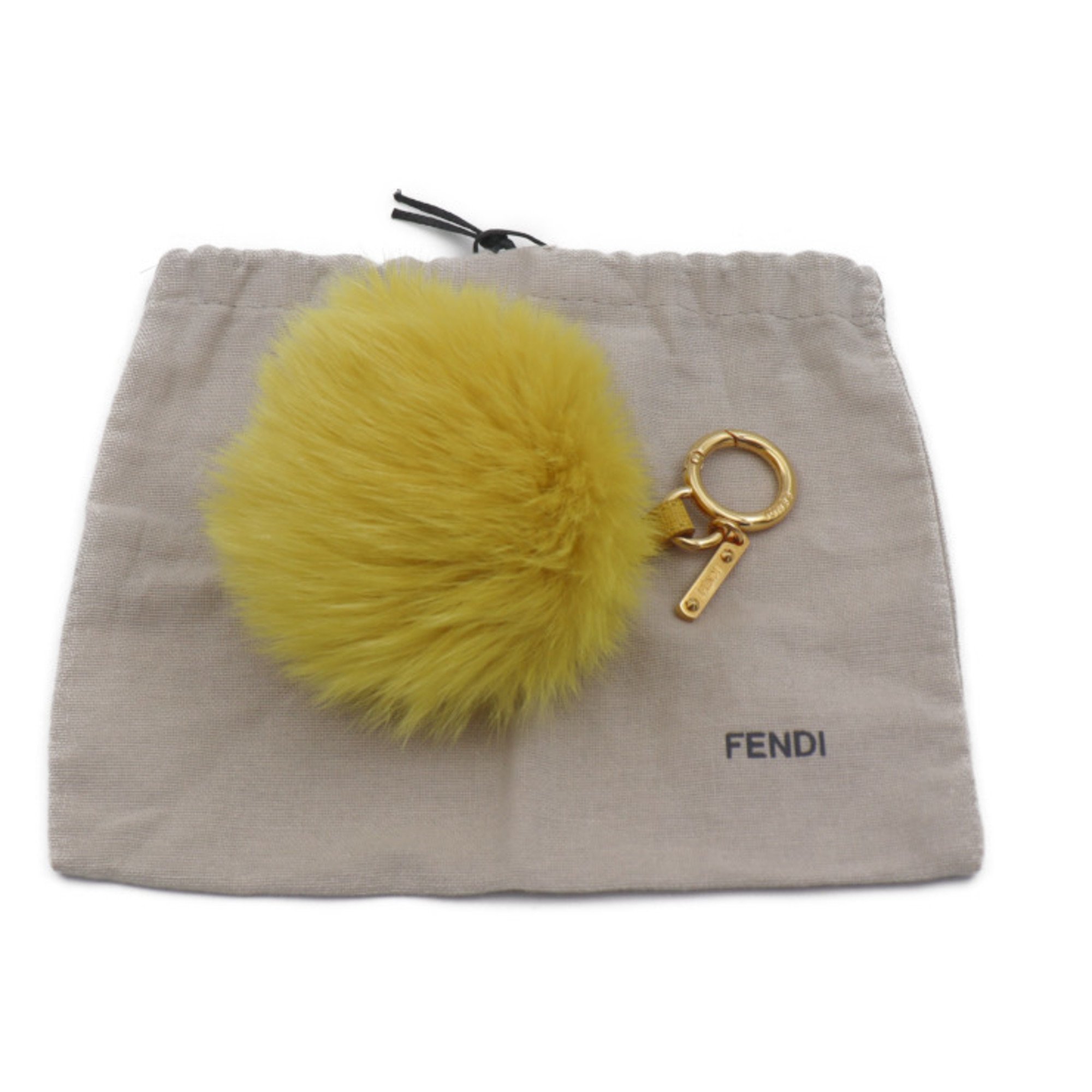 FENDI Fendi Other Accessories Fox Fur Yellow Gold Hardware Pompom Bag Charm Key Ring