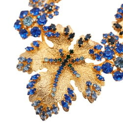Christian Dior Dior Rhinestone Necklace Leaf Motif Gold 0