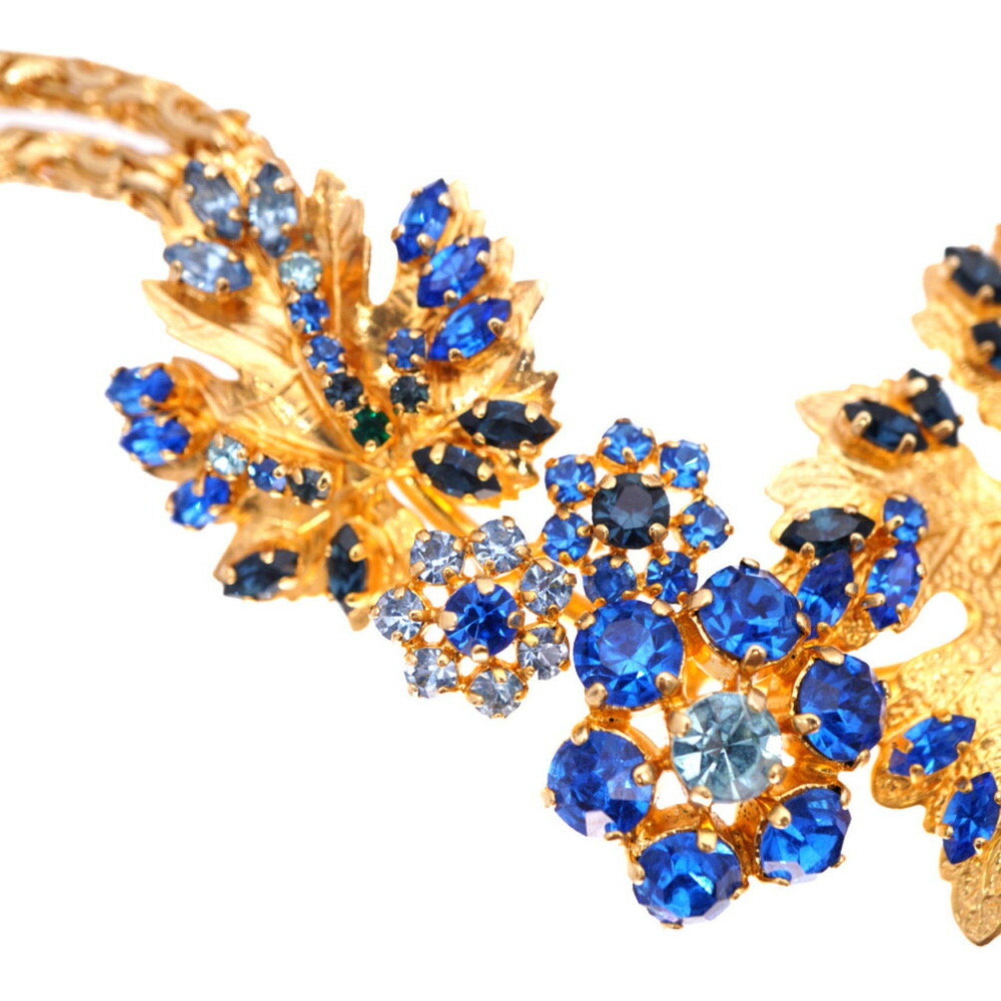 Christian Dior Dior Rhinestone Necklace Leaf Motif Gold 0