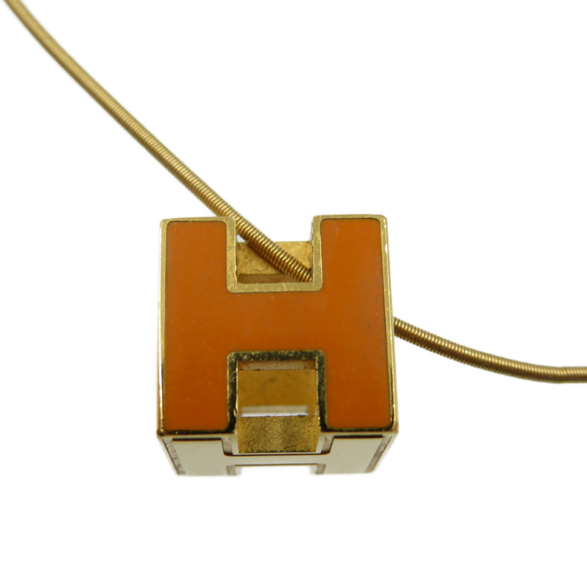 Hermes Cage de Ash H Cube Metal Orange Gold Necklace