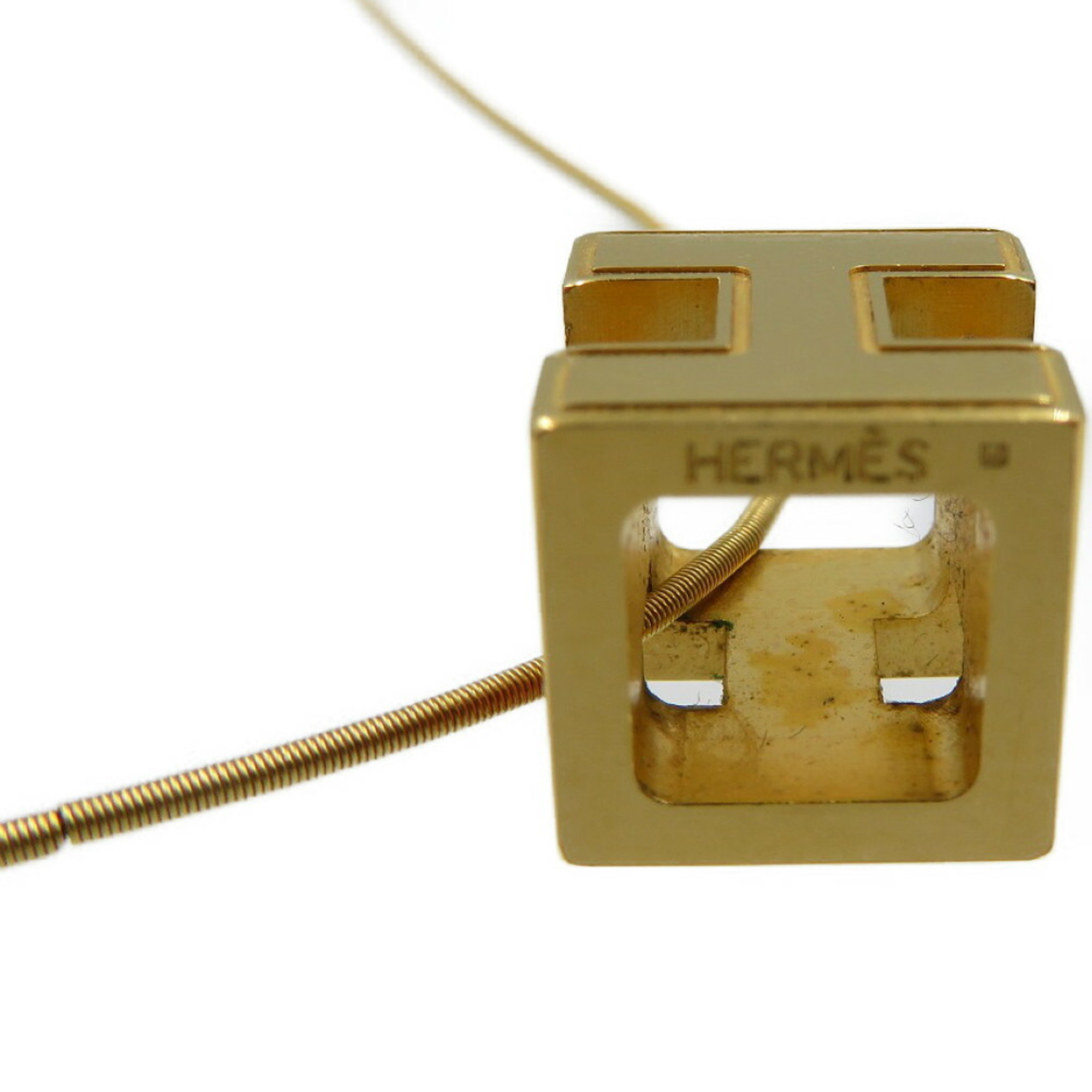 Hermes Cage de Ash H Cube Metal Orange Gold Necklace
