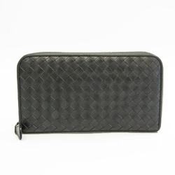 Bottega Veneta Intrecciato 114076 Men,Women Leather Long Wallet (bi-fold) Dark Gray