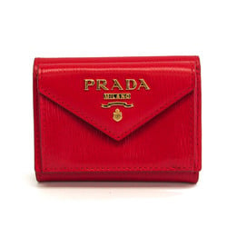 Prada 1MH021 Women's Leather Wallet (tri-fold) Red Color