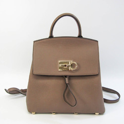 Salvatore Ferragamo Gancini EZ-21 H718 Women's Leather Backpack Gray Beige