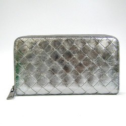 Bottega Veneta Intrecciato 608053 Women,Men Leather Long Wallet (bi-fold) Silver