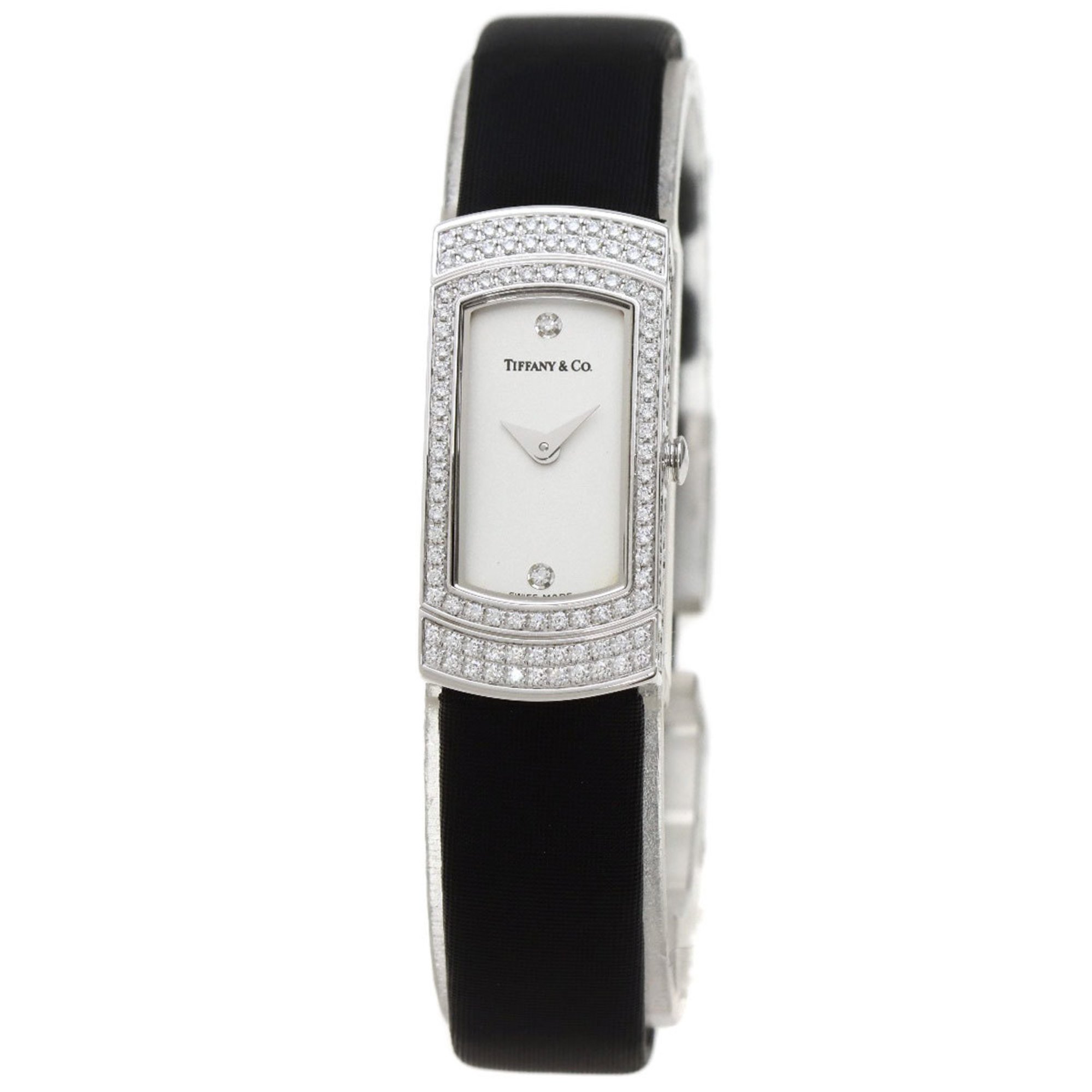 Tiffany cocktail watch full diamond K18 white gold leather ladies TIFFANY&Co.