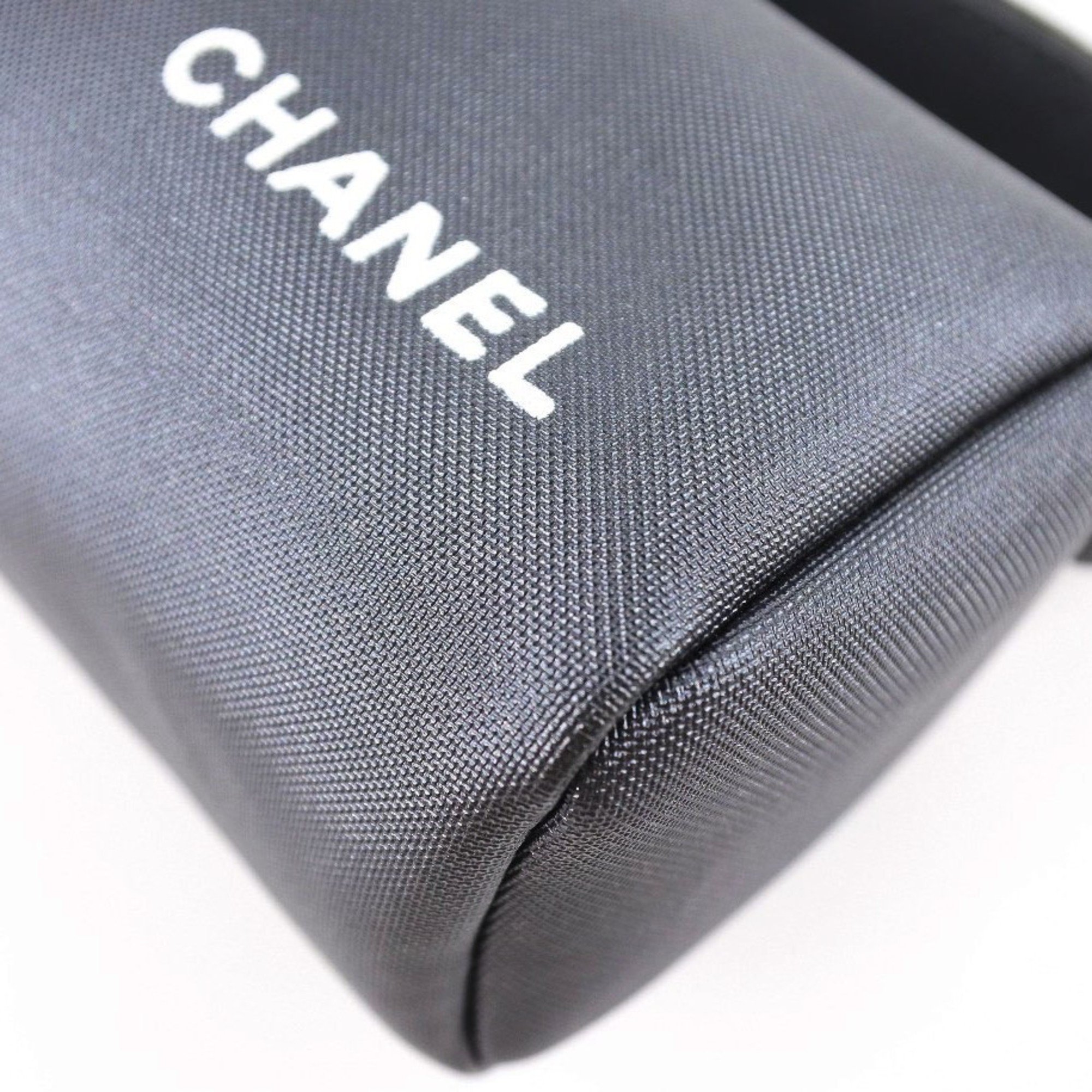 Chanel Logo Vintage Nylon Gray Ladies Pouch
