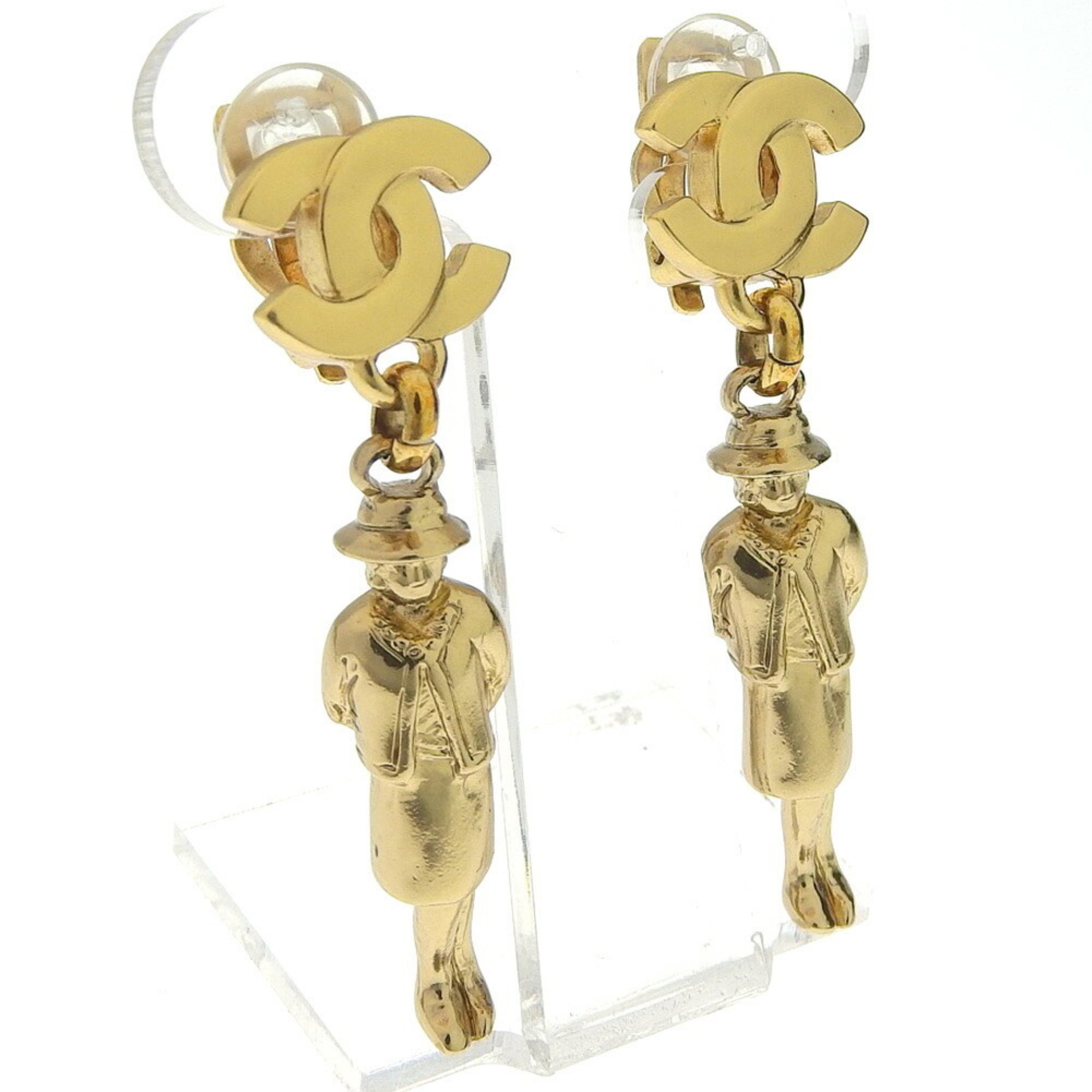 Chanel Mademoiselle Cocomark Doll Motif Gold Plated 02P Women's Earrings