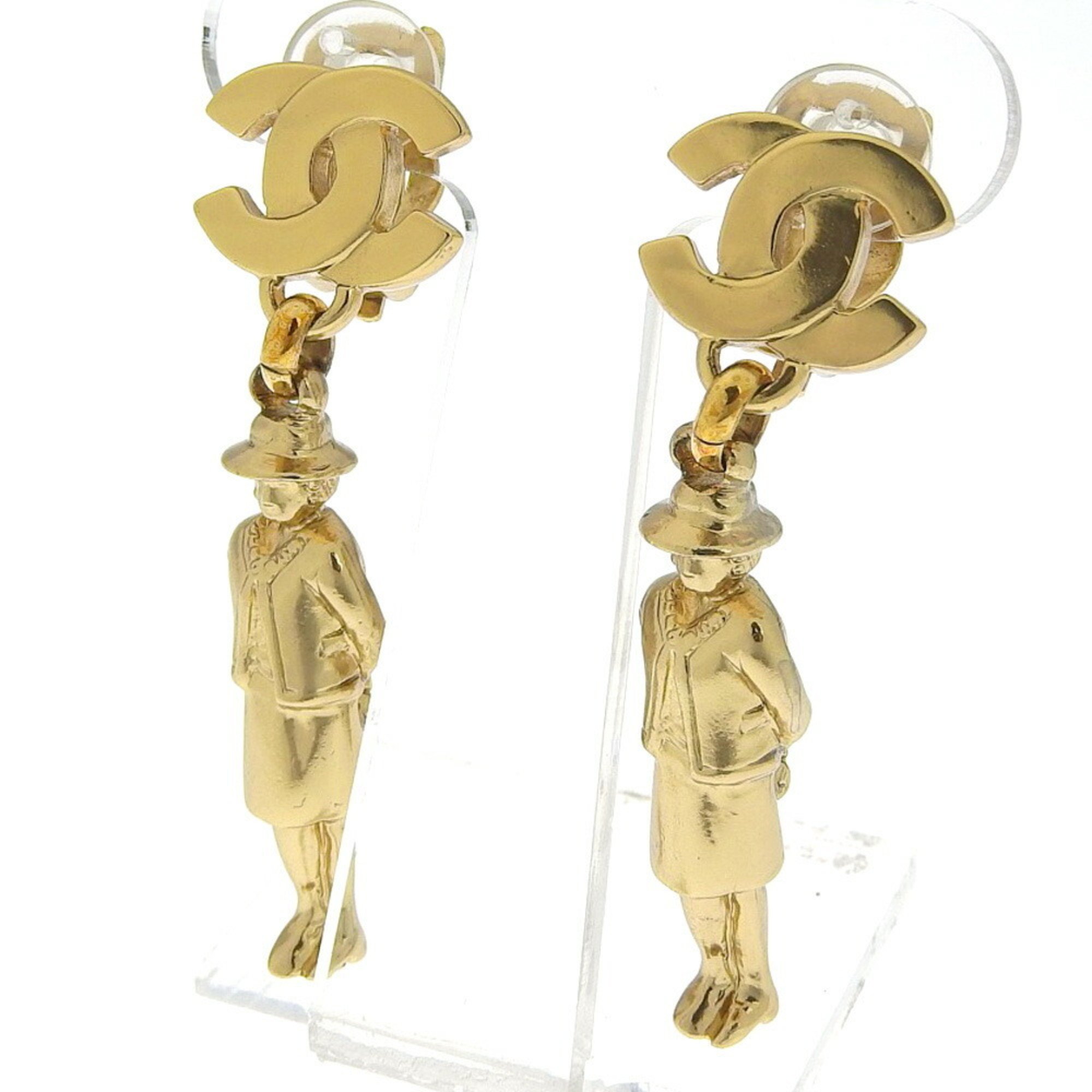 Chanel Mademoiselle Cocomark Doll Motif Gold Plated 02P Women's Earrings