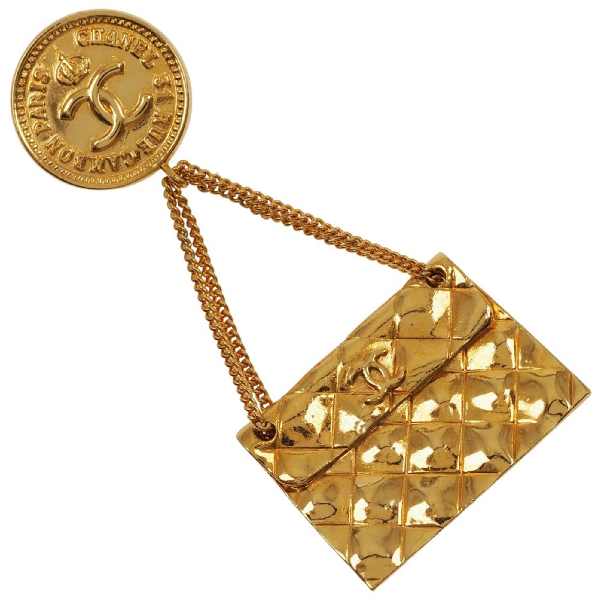 Chanel Cocomark Matelasse Bag Motif Vintage Gold Plated 23 Women's Brooch