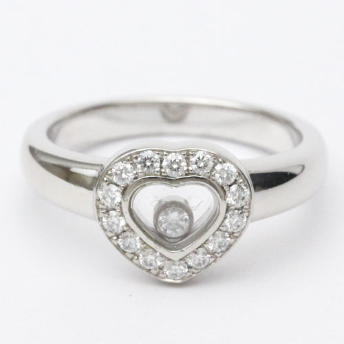 Polished CHOPARD Happy Diamond Ring Heart 18K White Gold 82/1084 FVJW001195