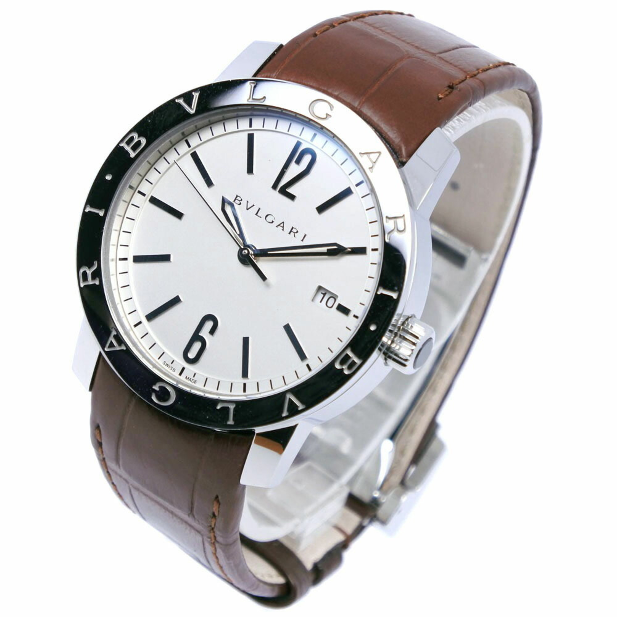 Bvlgari BB39WSLD Stainless Steel x Leather Silver Automatic Winding Men's Dial Watch