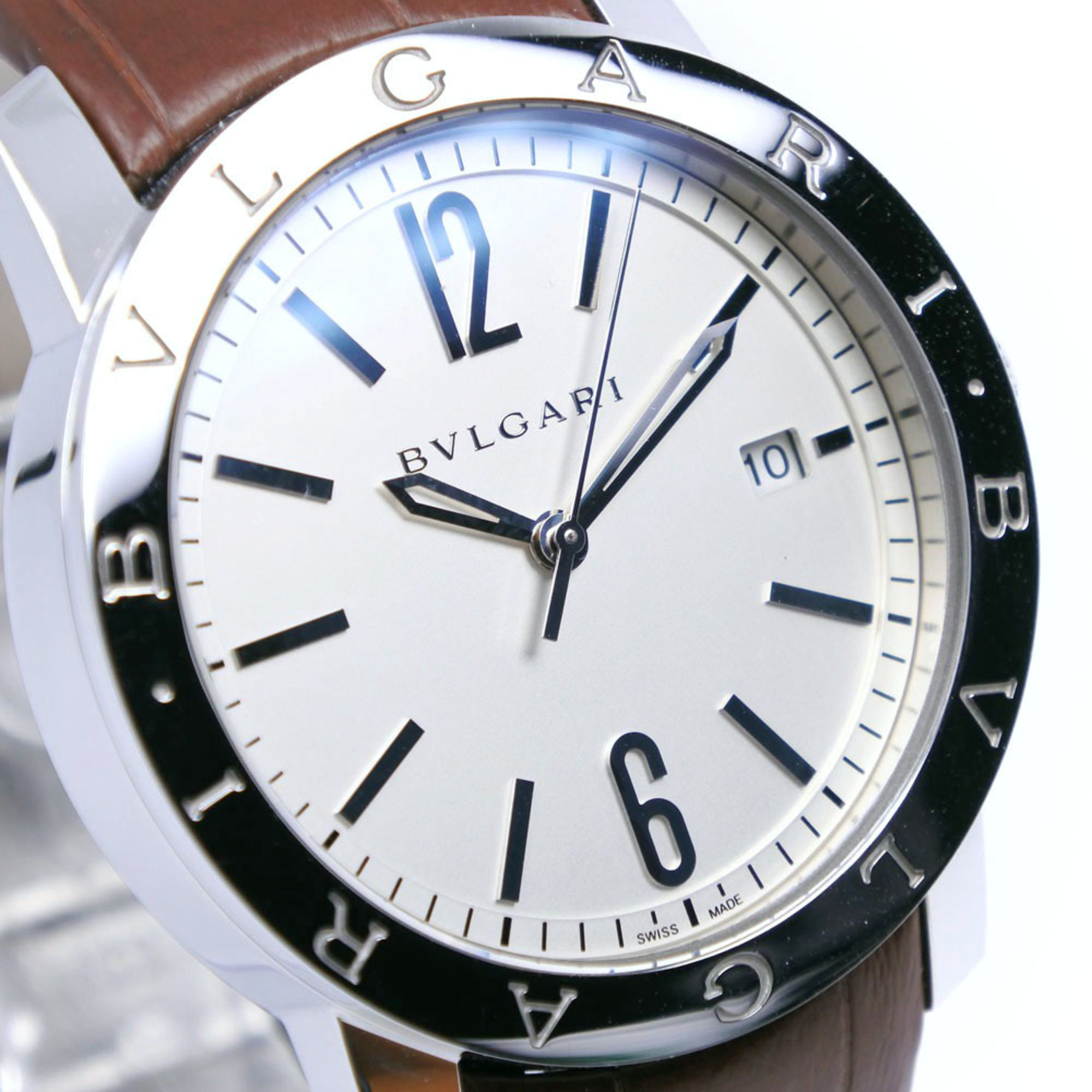 Bvlgari BB39WSLD Stainless Steel x Leather Silver Automatic Winding Men's Dial Watch