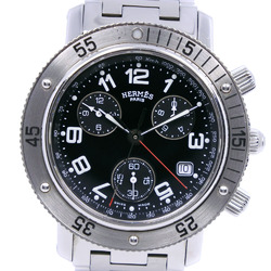 Hermes Clipper Diver CL2.910 Stainless Steel Silver Quartz Chronograph Men's Black Dial Watch