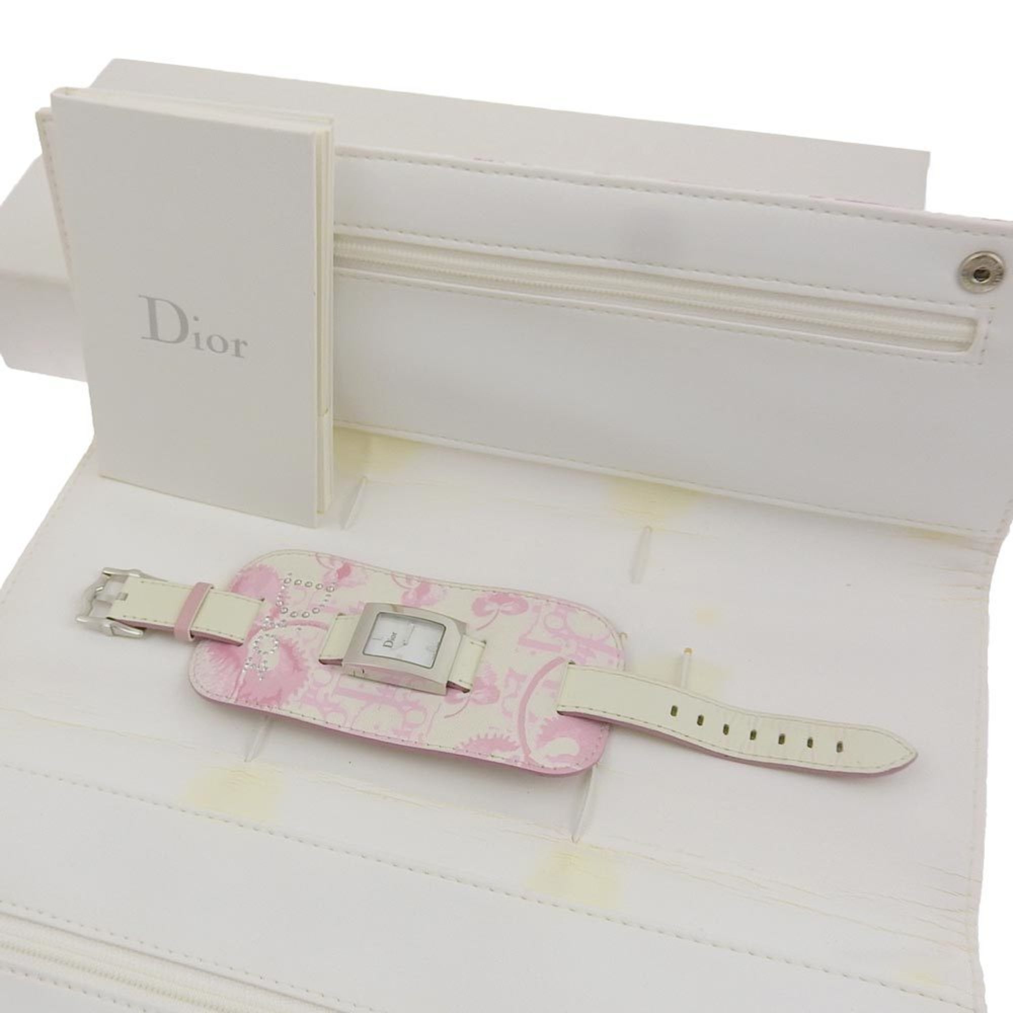Dior Maris D78-109 Stainless Steel x Leather Silver Quartz Analog Display Ladies White Shell Dial Watch