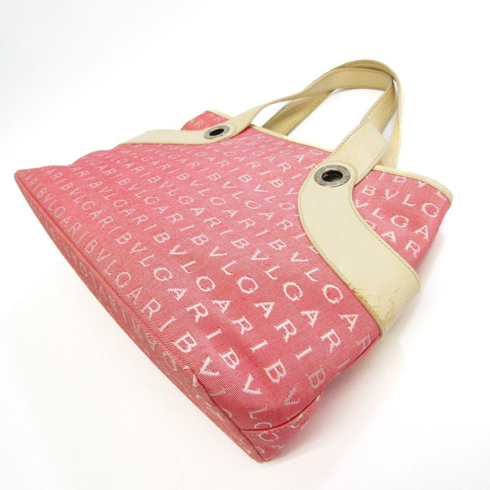 Bvlgari Logomania Lolita 22778 Women's Canvas,Leather Handbag Cream,Salmon Pink
