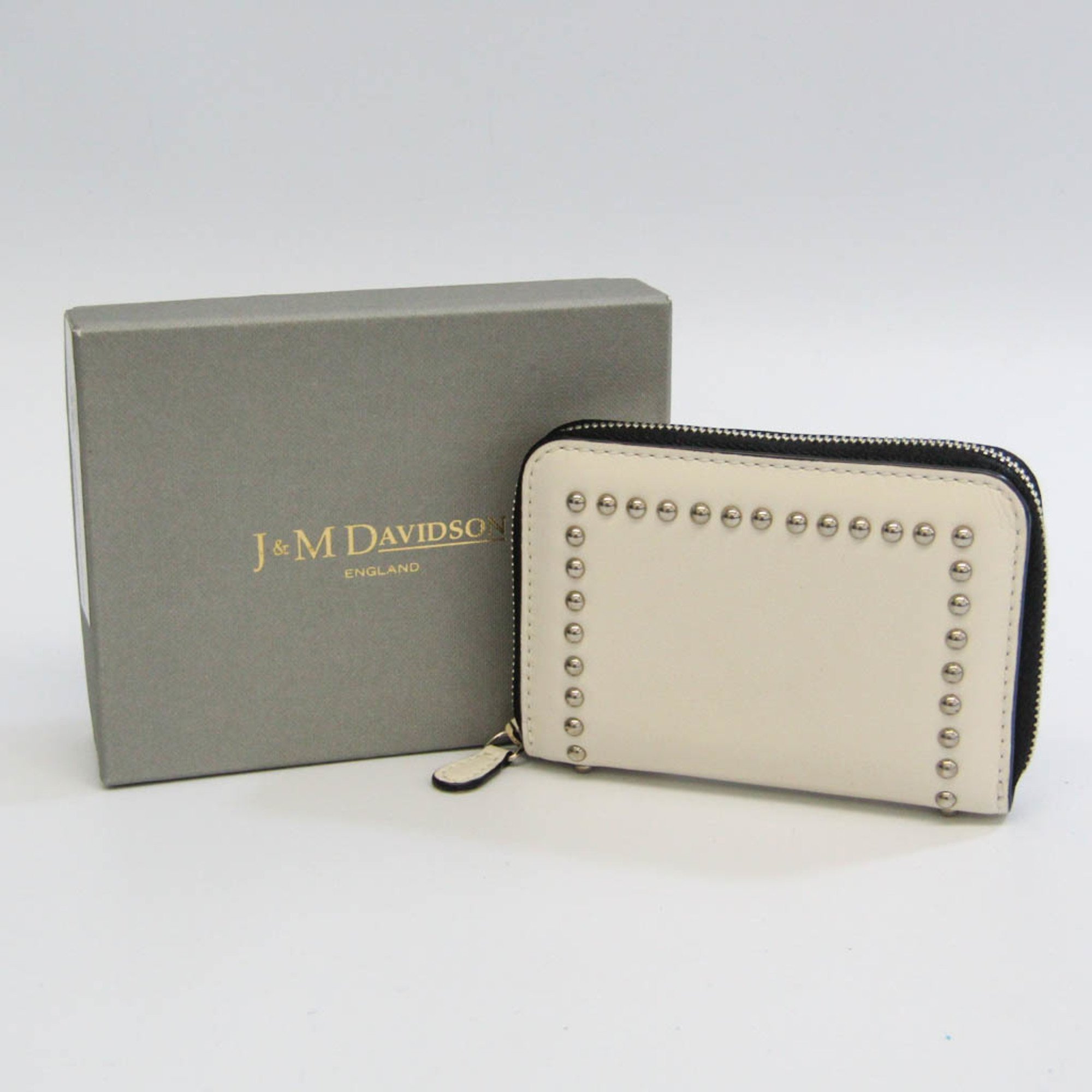 J&M Davidson SMALL ZIP PURSE WITH STUDS 10131N Women's Leather Coin Purse/coin Case Off-white