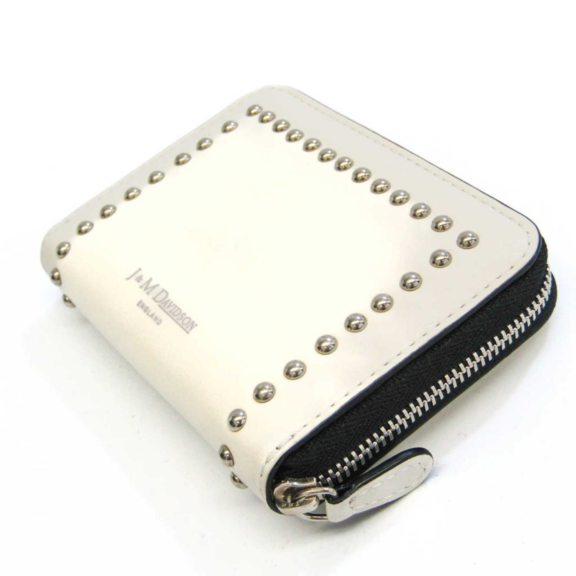 J&M Davidson SMALL ZIP PURSE WITH STUDS 10131N Women's Leather Coin Purse/coin Case Off-white