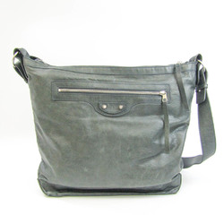 Balenciaga Day 272409 Women's Leather Shoulder Bag Gray Khaki