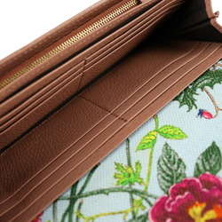 GUCCI Gucci SWING Swing Continental Wallet Flora Bifold 376186 Leather Canvas Dark Pink Brown Long L-shaped Zipper Flower Print Logo Floral Pattern
