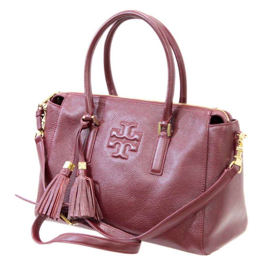 TORY BURCH Tory Burch calf 2way handbag shoulder bag wine red