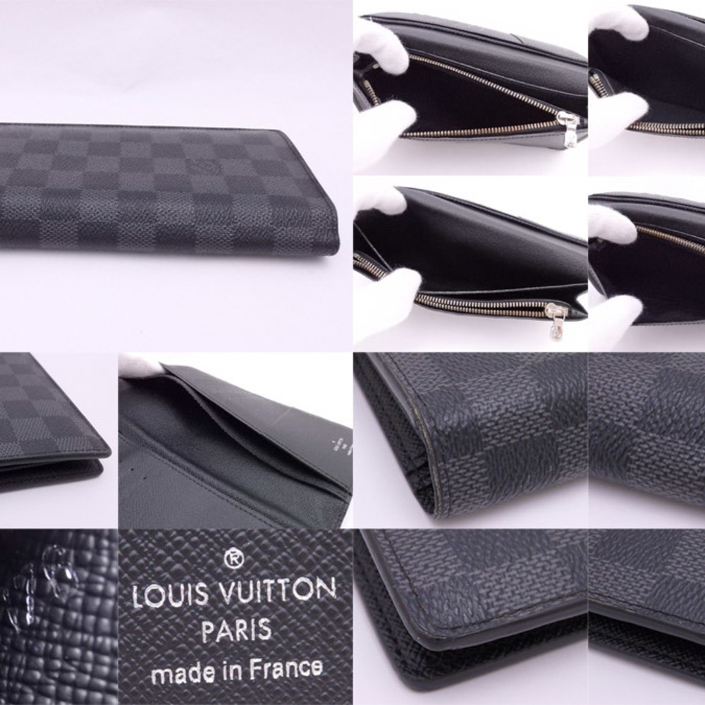 LOUIS VUITTON Logo Brazza Long Bifold Wallet Damier Graphite Gray N62665  01MW885