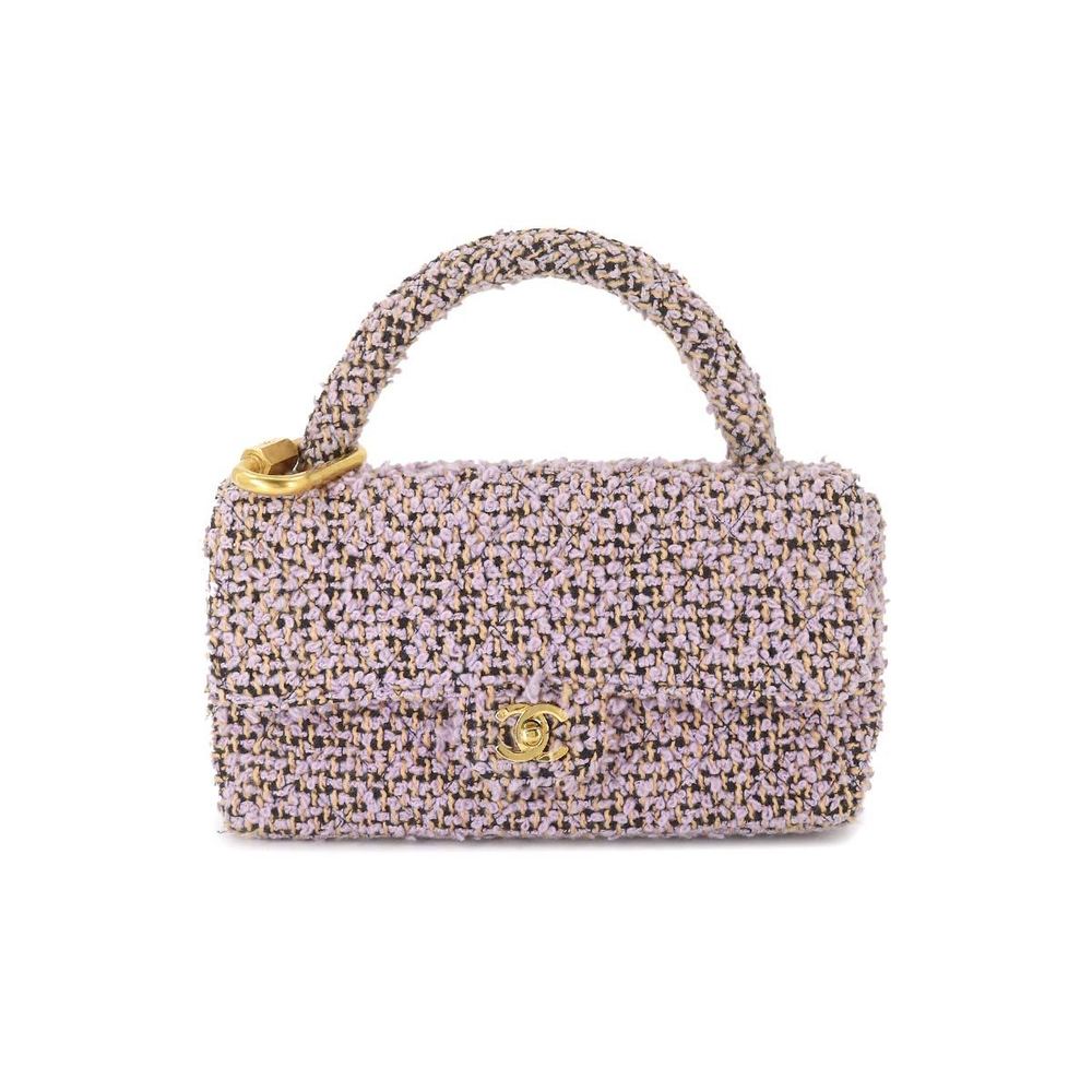Chanel CHANEL matelasse parent and child bag only hand tweed light purple gold  metal fittings vintage Matelasse Bag
