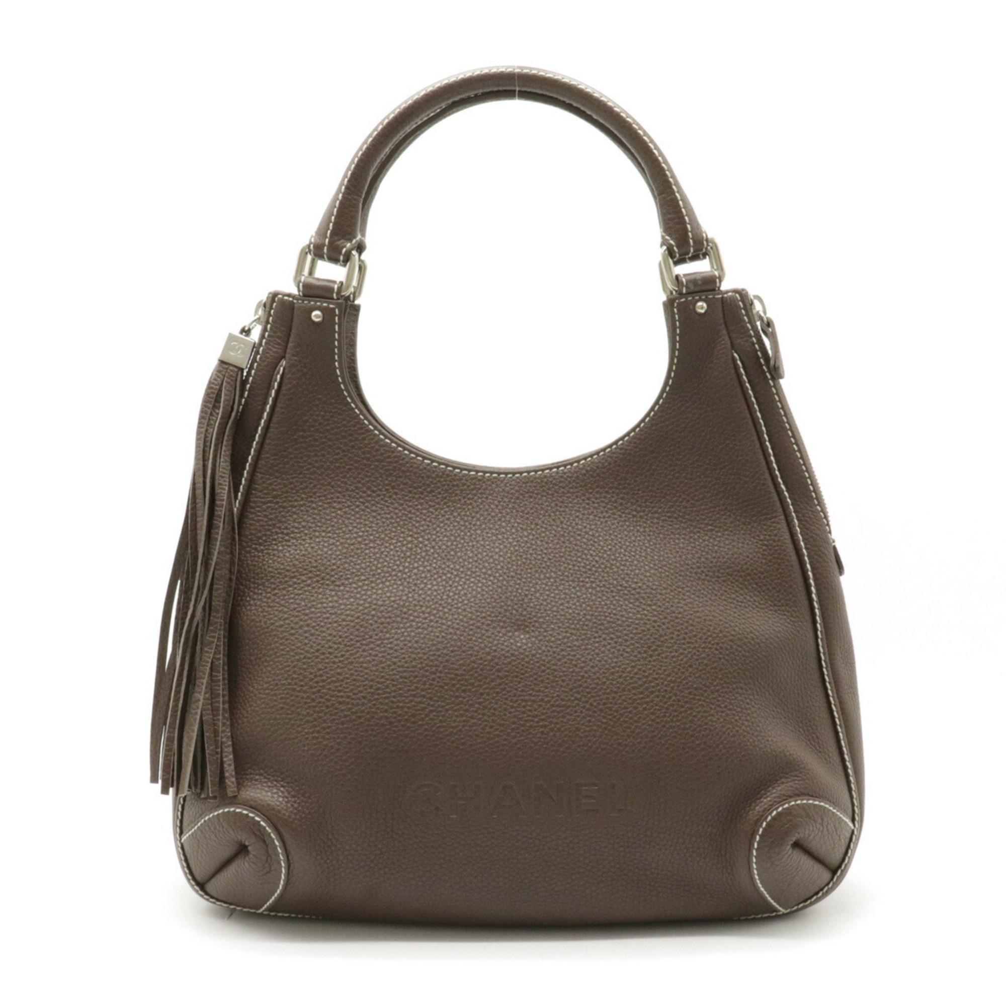 CHANEL Chanel tote bag shoulder leather brown tea A23056
