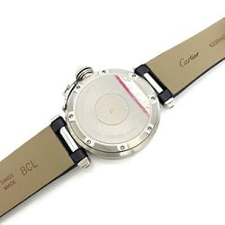 Cartier watch Pasha gray silver pink shell 2324 ladies leather SS automatic overhauled 35mm winding round crown cap