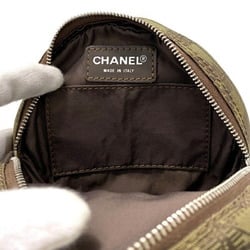 Chanel Pouch Khaki Green New Nylon Leather 7th CHANEL Round Nutra Coco Mark Strap Women's