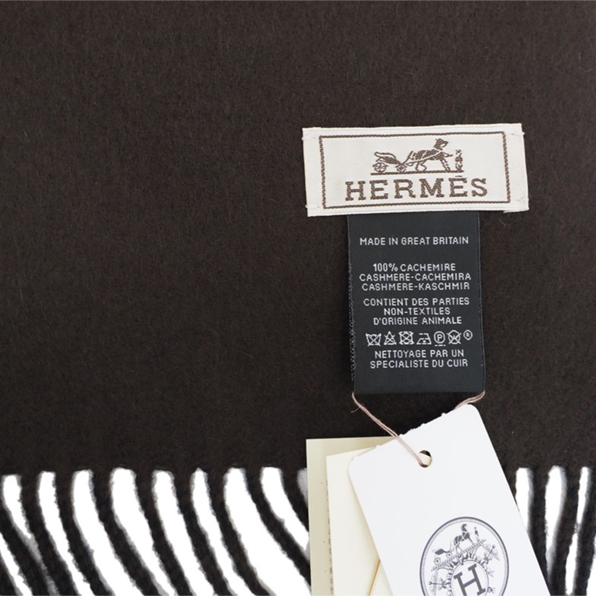 Hermes HERMES Cashmere Muffler Super H Leather Detail Reversible Black Marron H393829T Men's