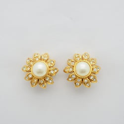 CHANEL flower earrings ladies 97P gold rhinestone
