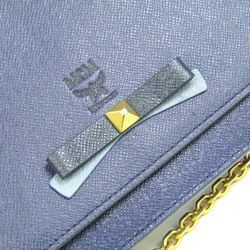 MCM Ribbon MWR3ALL28VB001 Women's Leather Studded Chain/Shoulder Wallet Light Blue Gray,Royal Blue