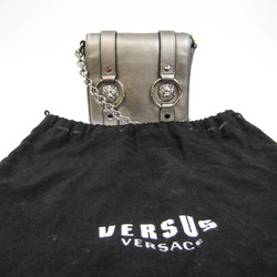 Versace Mini Clutch With Chain FBD1198 Women's Leather Shoulder Bag Dark Silver