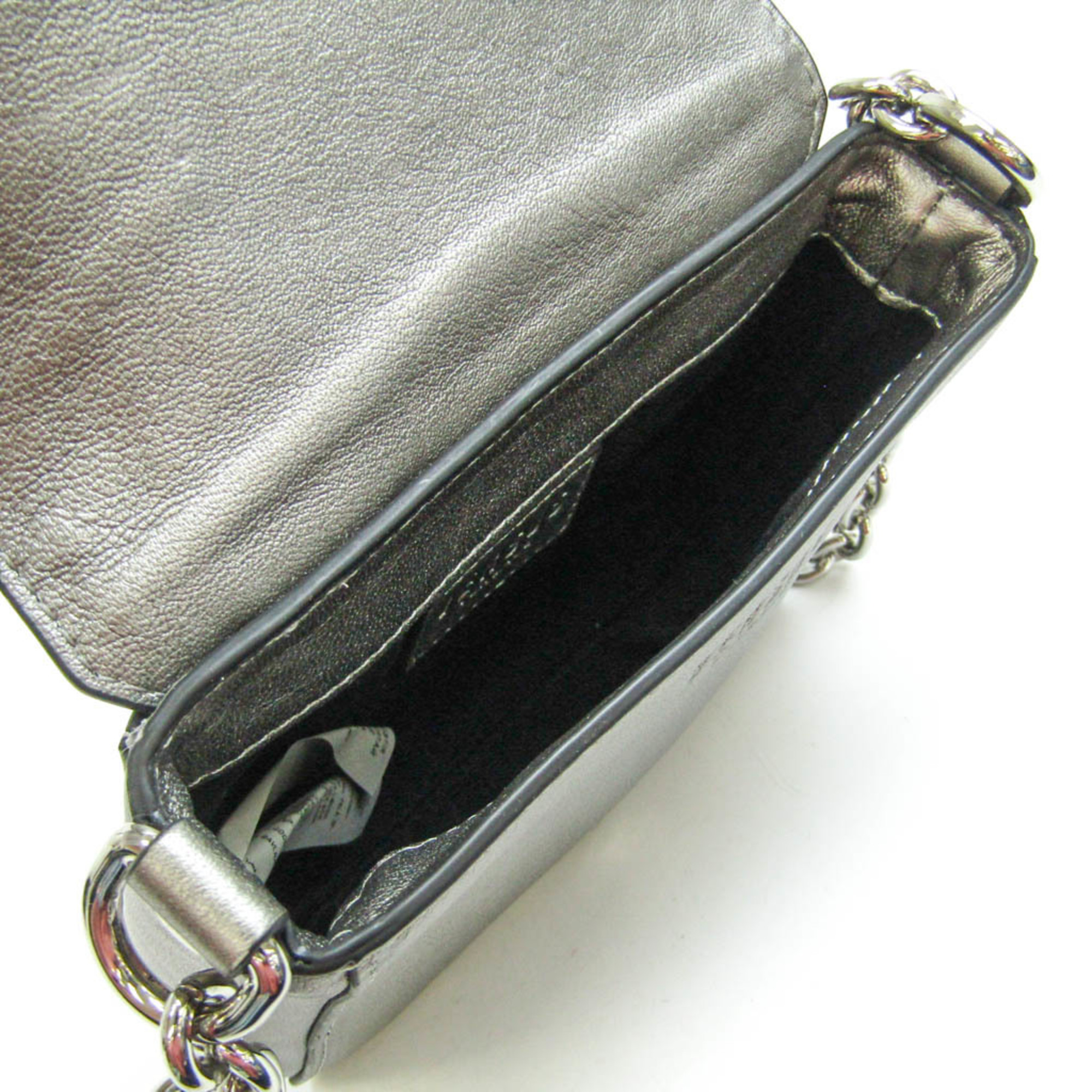 Versace Mini Clutch With Chain FBD1198 Women's Leather Shoulder Bag Dark Silver