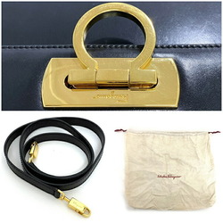 Salvatore Ferragamo 2way Black Gold Gancini BX-212193 Leather Handbag Shoulder Ladies Flap