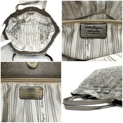 Salvatore Ferragamo Tote Bag Silver Gold Gray Vala GG-21B645 Canvas Leather Sequin Ribbon Lame Hologram A4 Ladies