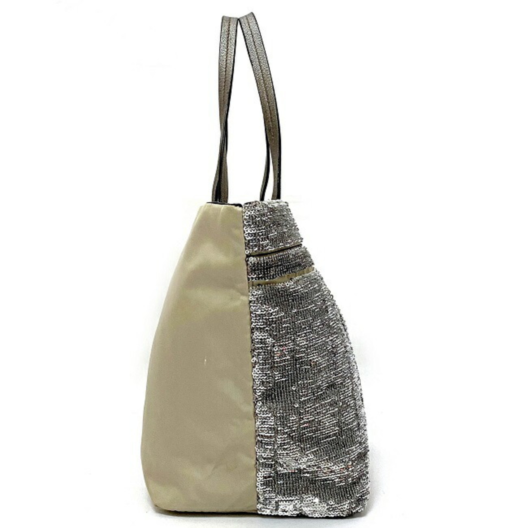 Salvatore Ferragamo Tote Bag Silver Gold Gray Vala GG-21B645 Canvas Leather Sequin Ribbon Lame Hologram A4 Ladies