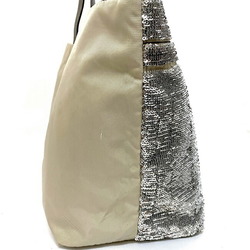 Salvatore Ferragamo Tote Bag Silver Gold Gray Vala GG-21B645 Canvas Leather Sequin Ribbon Lame Hologram A4 Ladies