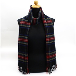 Johnstons of Elgin Cashmere Scarf 190 x 26 cm Navy Check Women's