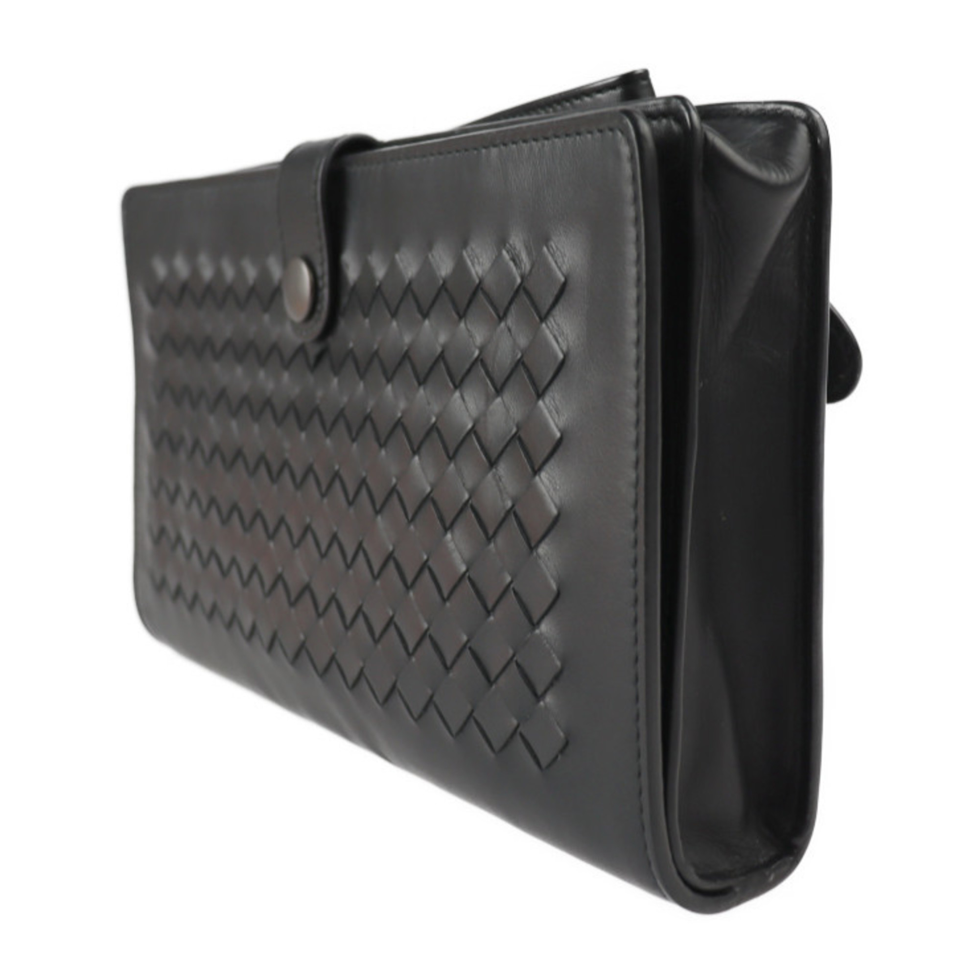 BOTTEGA VENETA Continental Wallet Intrecciato Second Bag 302652 Calf Leather Black Clutch Purse Multi Case