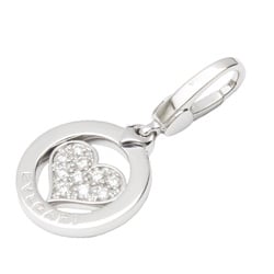 Polished BVLGARI Tondo Heart Diamond Charm 18K White Gold Pendant Top BF557152