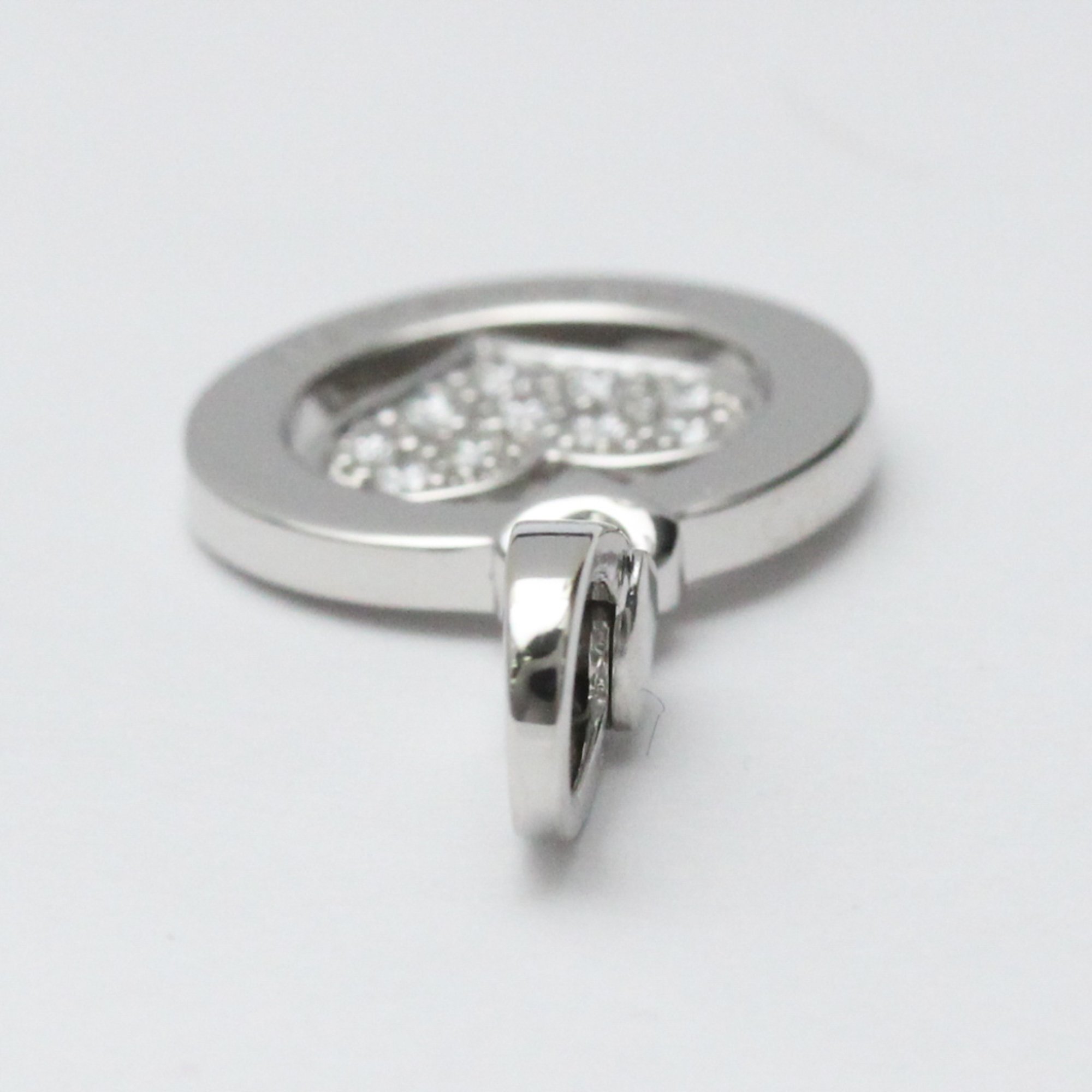 Polished BVLGARI Tondo Heart Diamond Charm 18K White Gold Pendant Top BF557152