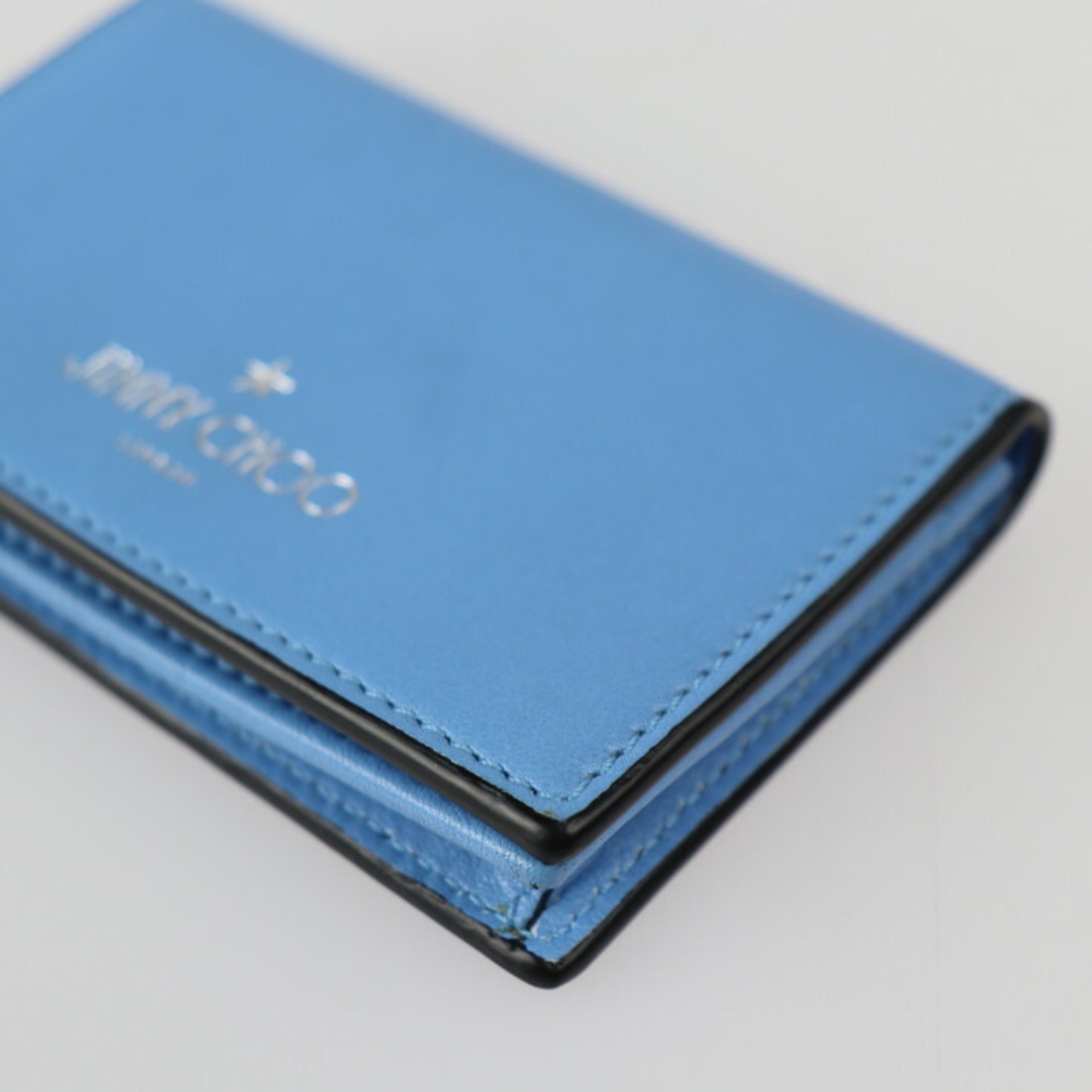 JIMMY CHOO Jimmy Choo CLIFFY Cliffy card case leather light blue series silver metal fittings folio business holder